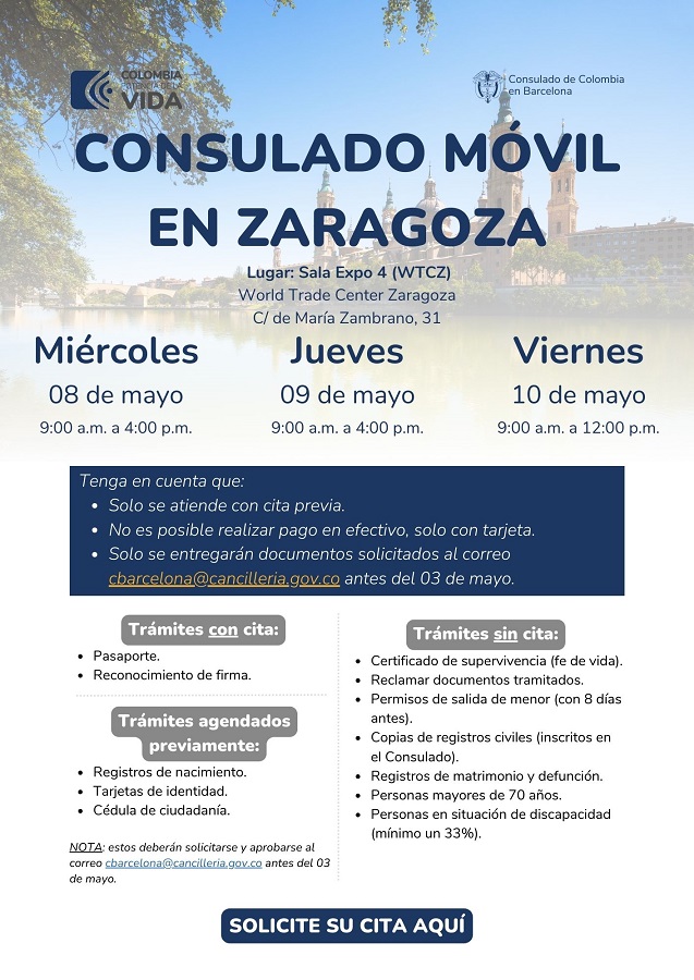 Agéndese para el próximo Consulado Móvil en Zaragoza