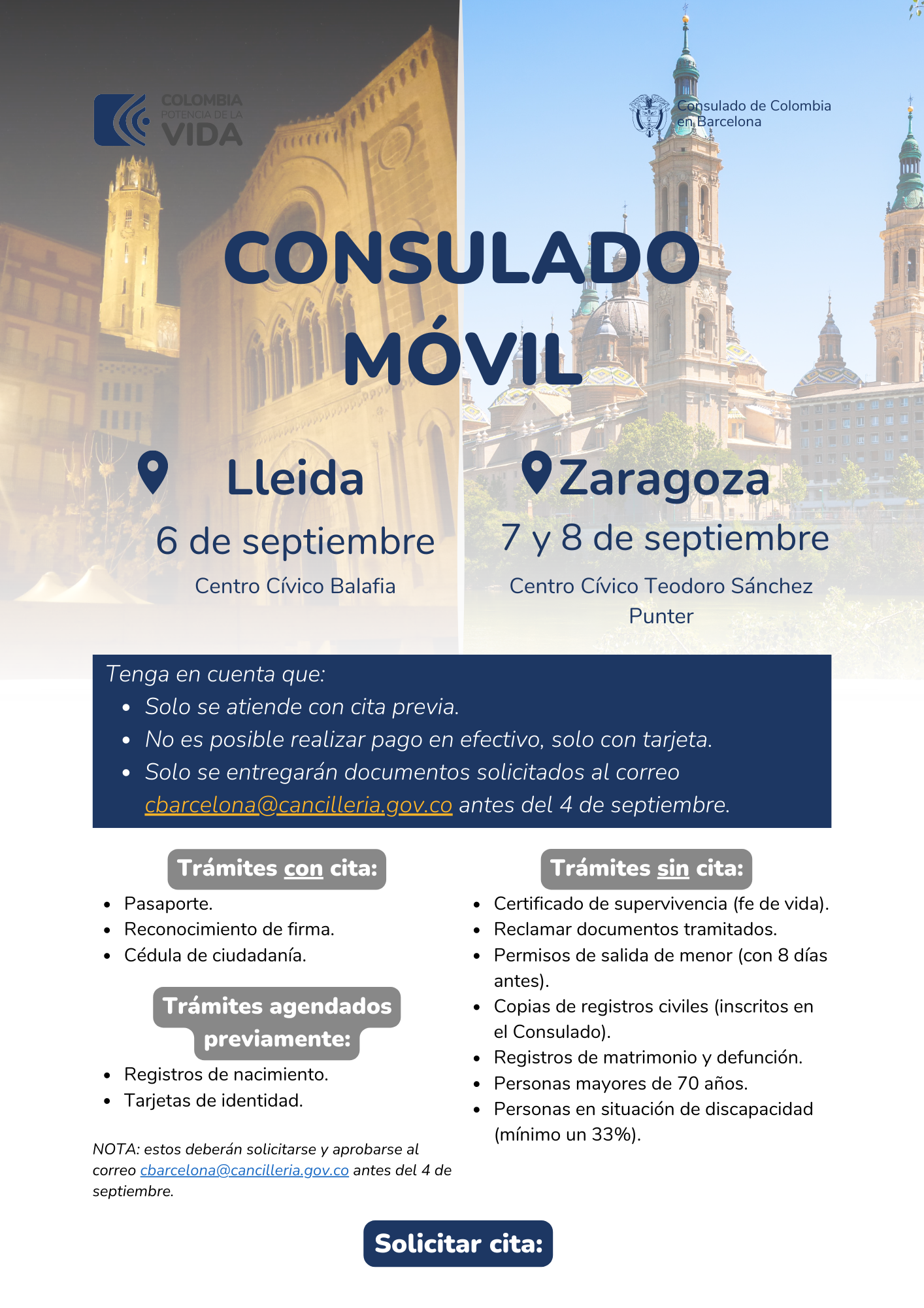 Consulado Movil Lleida y Zaragoza en septiembre