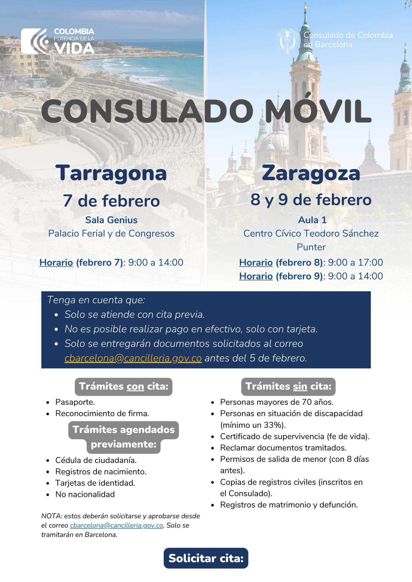 Consulado Móvil en Tarragoza y Zaragoza febrero 2024