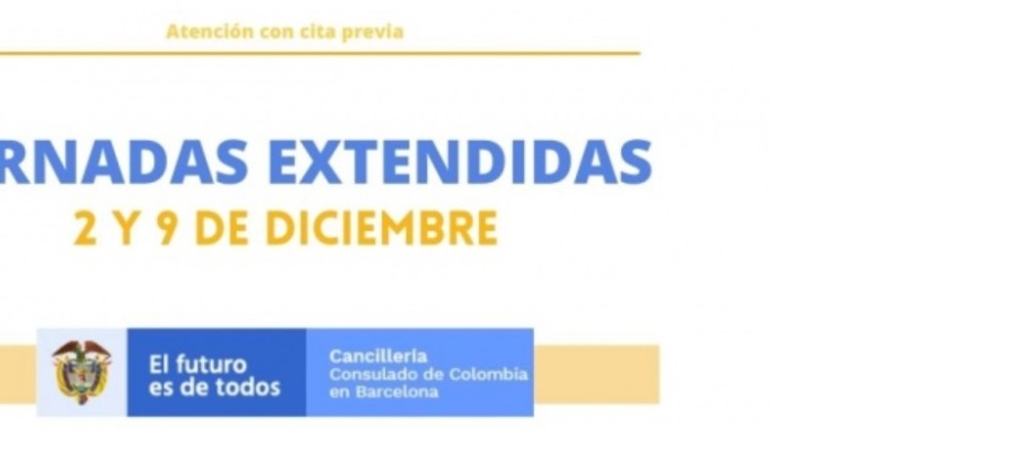 El Consulado de Colombia en Barcelona realizará jornadas extendidas los días 2 y 9 de diciembre de 2021