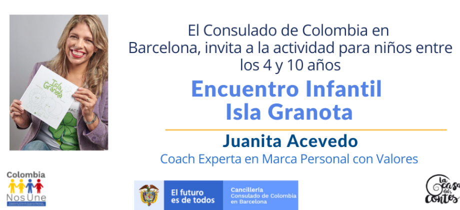 El Consulado de Colombia en Barcelona invita al Encuentro Infantil Isla Granota para niños entre los 4 y los 10 años, el 24 de julio de 2021