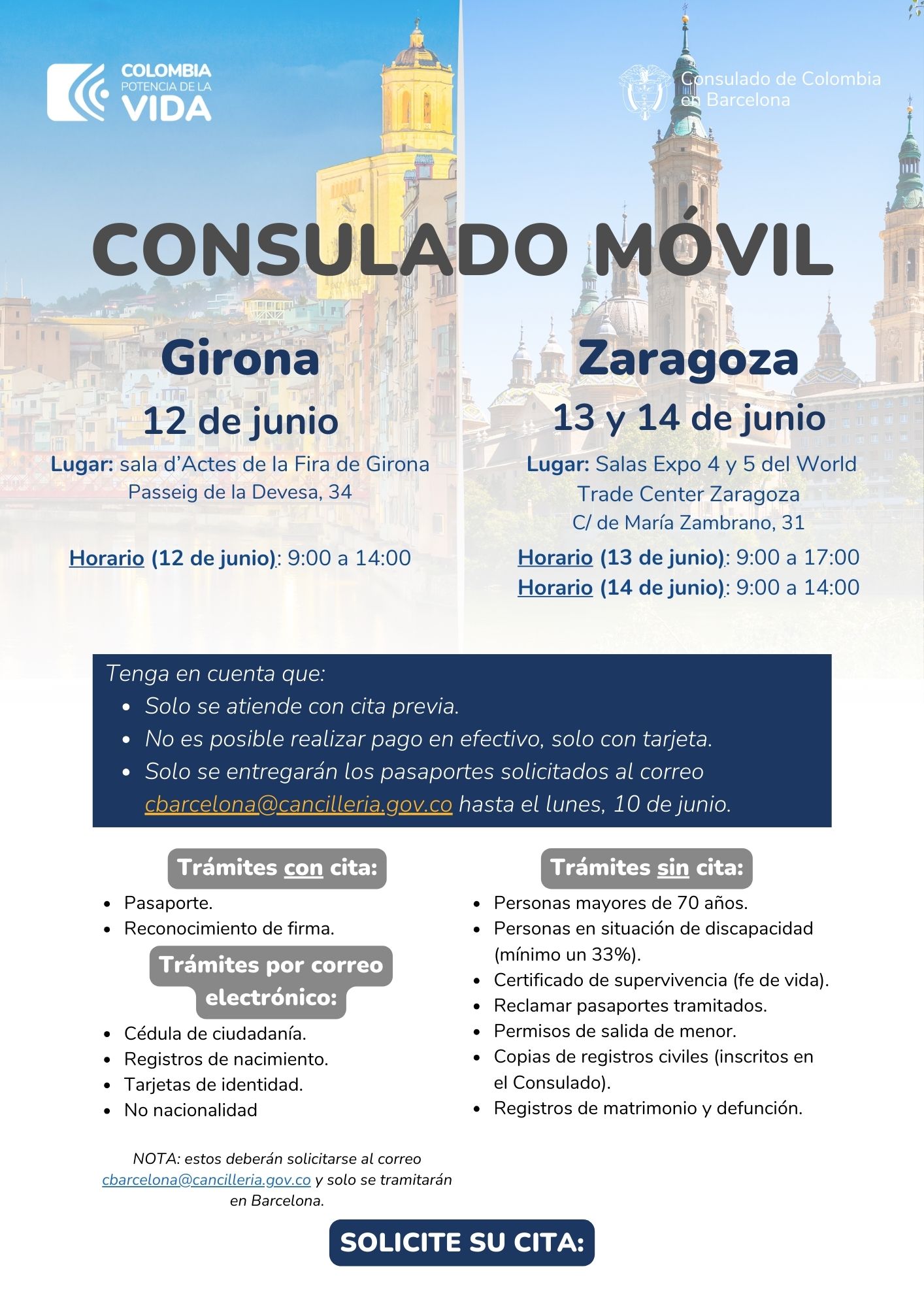 Consulado Móvil Girona y Zaragoza del 12 al 14 de junio de 2024