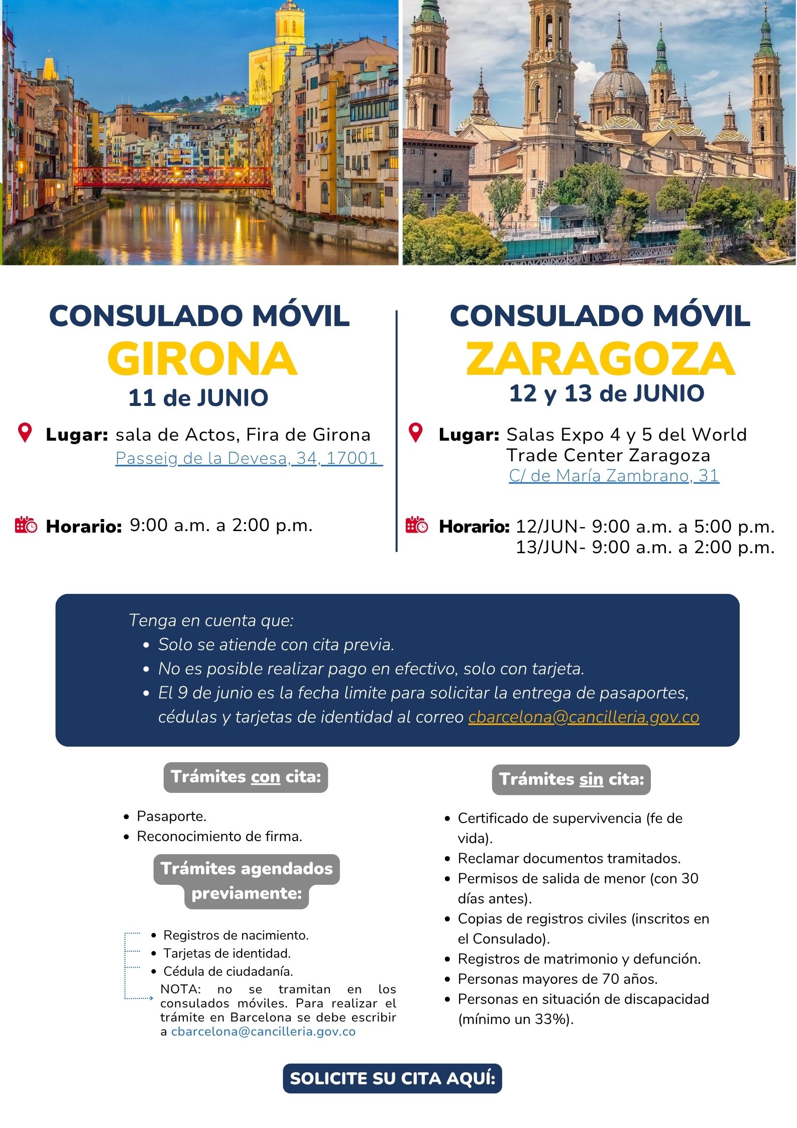Consulado Móvil Girona y Zaragoza del 1a al 13 de junio de 2025