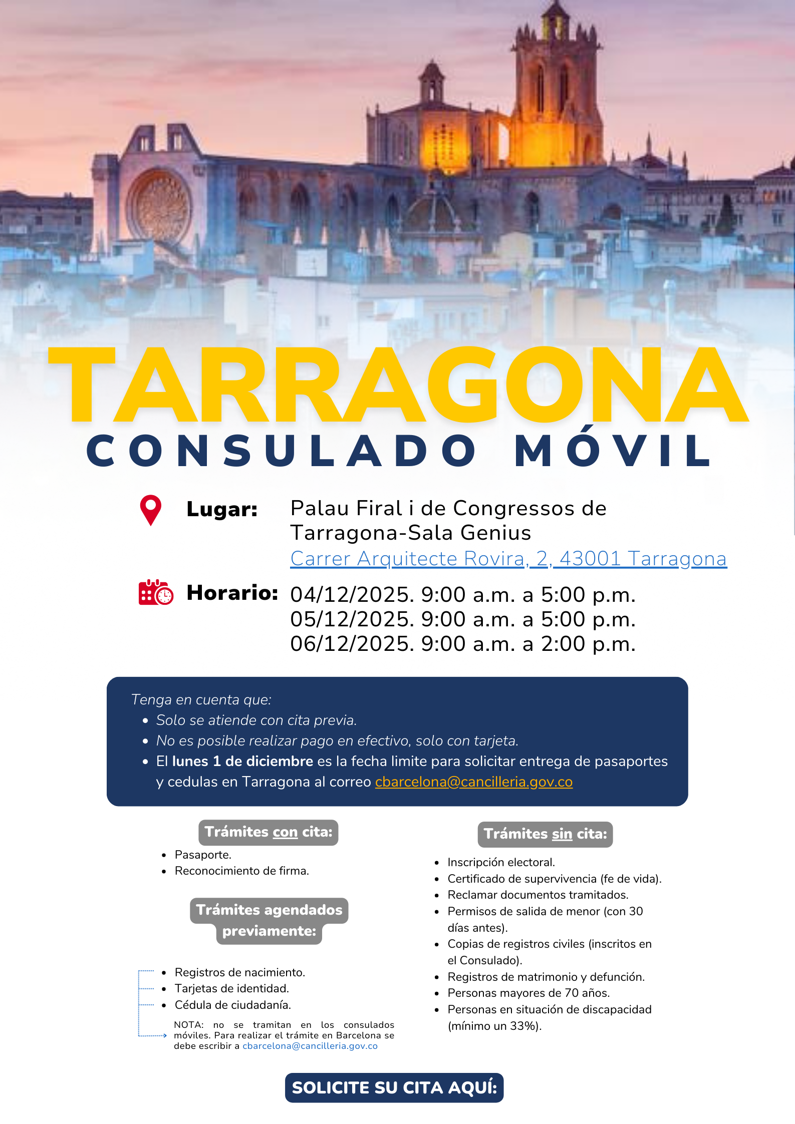 Consulado Móvil en Tarragona se realizará del 4 al 6 de diciembre de 2025