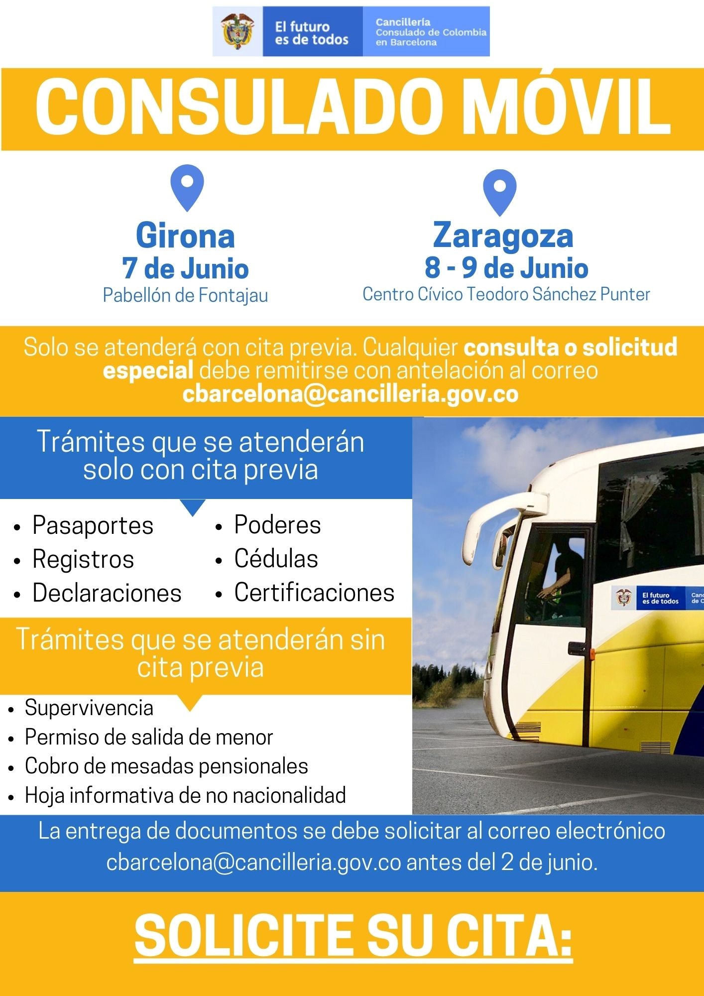 Consulado móvil del 7 al 9 de junio en Girona y Zaragoza Consulado de