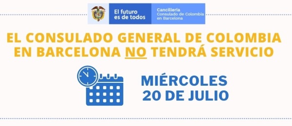Consulado de Colombia en Barcelona no tendrá atención al público el 20 de julio 