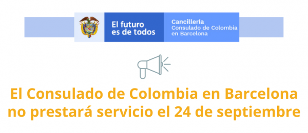 Consulado de Colombia en Barcelona no tendrá servicio al público el 24 de septiembre de 2021