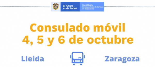 Consulado de Colombia en Barcelona realizará el Consulado Móvil en Lleida y Zaragoza del 4 al 6 de octubre de 2021