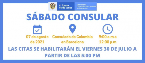 El 7 de agosto se realizará el Sábado Consular en la sede del Consulado de Colombia 