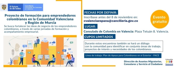 Consulado de Colombia invita a participar del Proyecto de Formación para Emprendedores colombianos en la Comunidad Valenciana y Región de Murcia